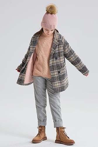 maoo garden Big Girls Plaid Dress Coat Faux-Wool Double Breasted Fall Winter Mid-Weight Peacoat Quilted Jacket4