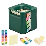 YioeKaa 5 in 1 Sticky Note Dispenser for Desk with Pop Up Sticky Note, Sticky Rolls, Sticky Tabs, Magnetic Paper Clip Holder, Multifunctional Cube Sticky Note Holder Desk Organizer(Green)