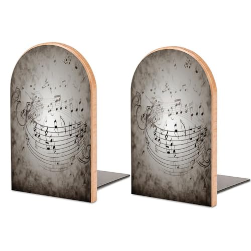 Sujetalibros de madera resistente con diseño moderno de notas musicales 2