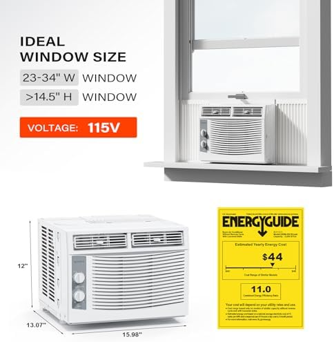 Diagram showing the air conditioner installed in a window with side panels extended.