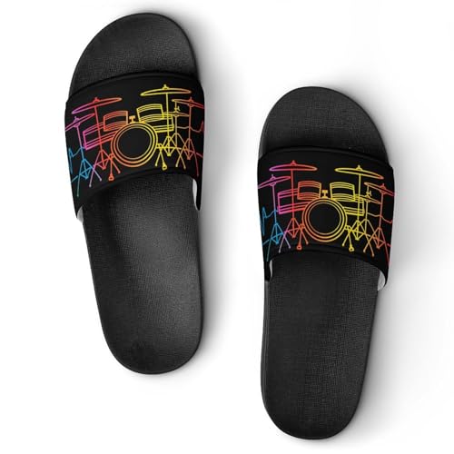 Vintage Drum Set Heartbeat Drumming Band Unisex Shower Shoes House Slippers Non-Slip Indoor Bathroom Shoes for Pool Beach 41 (255mm)