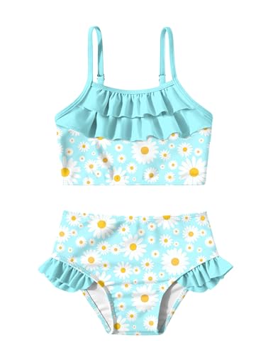 Image of Little Girls Two Piece Mermaid Bikini Set Ruffle Adjustable Summer Beach Bathing Swimsuit 3-7 Years for Kids