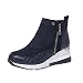 Bottes de Chevalier Femme Boots Femme Faux Cuir Moto Casual Vintage Botte alons Bas Femmes Haute qualité Antiderapantes Bottes de Style Britannique Côté Zipper (Bleu, 41.5)