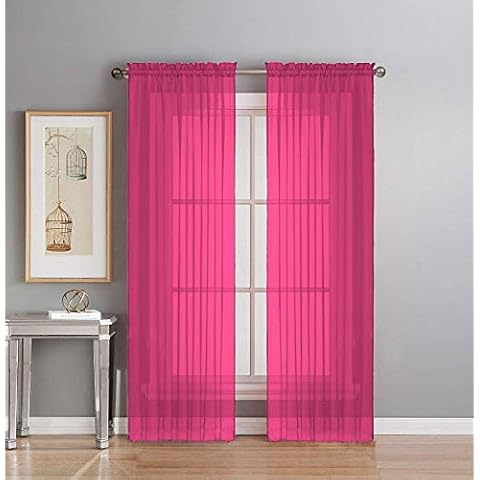 Interior Trends 2 Piece Fully Stitched Sheer Voile Window Panel Curtain Drape Set (95" Long, Hot Pink) Cover