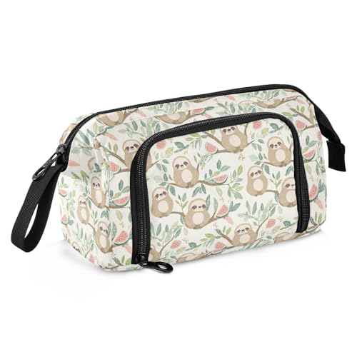 Image of Sloth Fish Mouth Pencil Bag with Mesh Pocket & Elastic Slots High-Capacity Organizer for Pens Stationery Makeup Travel & School Essentials