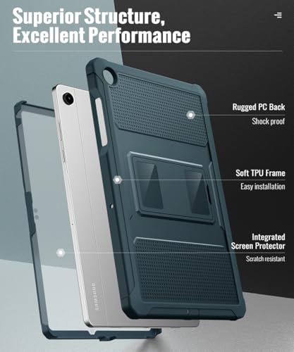 Image of MoKo Shockproof Case Fit Samsung Galaxy Tab A11+ Plus / A9+ 11 Inch | Full Body Rugged Stand Back Cover with Built-in Screen Protector for Galaxy Tab A11+ / A9+ Tablet, Midnight Green