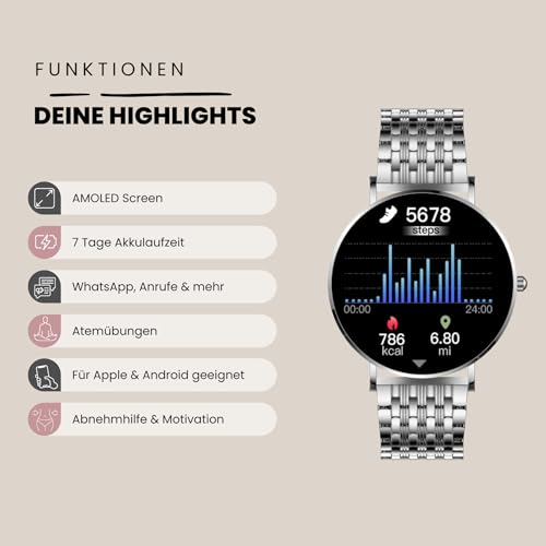 XCOAST SIONA2 Nano - Petite Montre Intelligente pour Femme - Écran AMOLED 6,9 * 37mm - iOS/Android - Étanche - Fréquence Cardiaque, Pression artérielle, oxygène sanguin - Batterie 6 Jours – vue 8