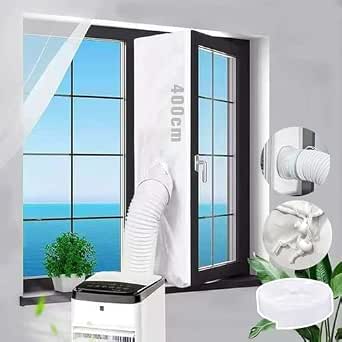 Fensterabdichtung für Mobile Klimaanlage 400cm mit Klettband, Fensterabdichtung Abluftschlauch Klimagerät ohne Bohren, Fensterdichtungen Klimaanlage, Klimaanlage Abdichtung für Fenster