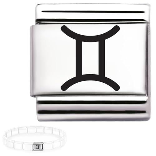 Andska Zodiac Charm for Italian Bracelet 9mm Steel Horoscope Star Sign Link Aries Taurus Gemini Cancer Leo Virgo Libra Scorpio Sagittarius Capricorn Aquarius Pisces (Gemini charm)