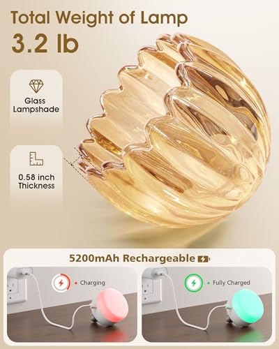 Image of VOLISUN Vintage Battery Operated Wall Sconce,with Amber Tulip Glass Lampshade, Wireless Wall Sconce, Rechargeable Battery Powered Wall Light, Sconce Wall Decor for Bedroom Living Room