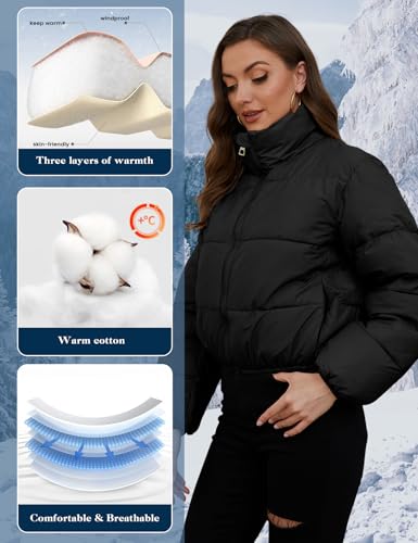 Yimoon Women's Cropped Puffer Jacket Quilted Lightweight Stand Collar Full Zip Short Down Jacket3