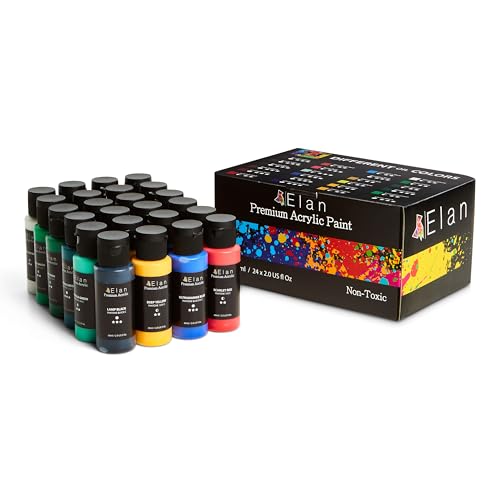 Elan Pinturas Acrílicas Para Lienzos - 24 Botellas de 60ml, Set de Pintura Acrílica Para Manualidades y Kit de Arte