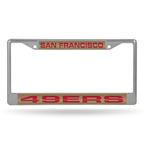 NFL Rico Industries San Francisco 49ers Alternate Chrome Laser License Frame 12" x 6" 12" x 6" Laser Cut Chrome Frame - Car/Truck/SUV Automobile Accessory