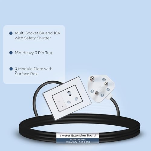 Image of Extension Board Heavy Duty Multi Socket 15A /16A /20A 240Volts (2500 Watts 16A Big Plug and 20A Switch, 1 Meter)