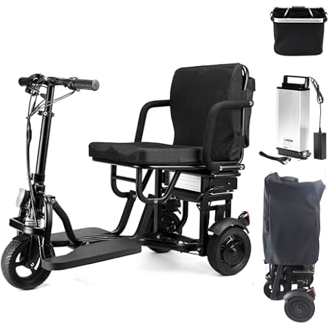 WISGING Mobility Scooters for Adults - NO ASSEMBLY REQUIRED, Powered Mobility Scooters Folding Portable Power 3 Wheel Travel Scooter, Weight Only 48 lbs, 20 Miles Long Range (Come with Basket & Cover) Cover