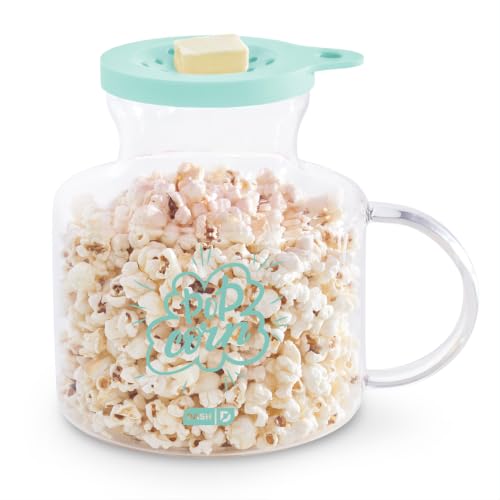 Dash Microwave Popcorn Popper - Convenient Popcorn Maker with Butter-Melting Silicone Lid - Easy to Use & Quick Cleanup - Aqua