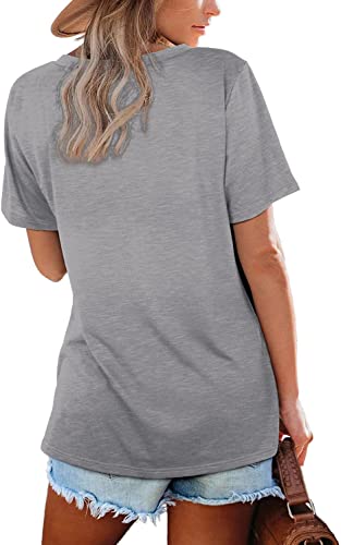Lunivop Womens Tops V Neck Short Sleeve Tshirts Loose Solid Color Basic Tees For Summer Grey Xl #TOP2