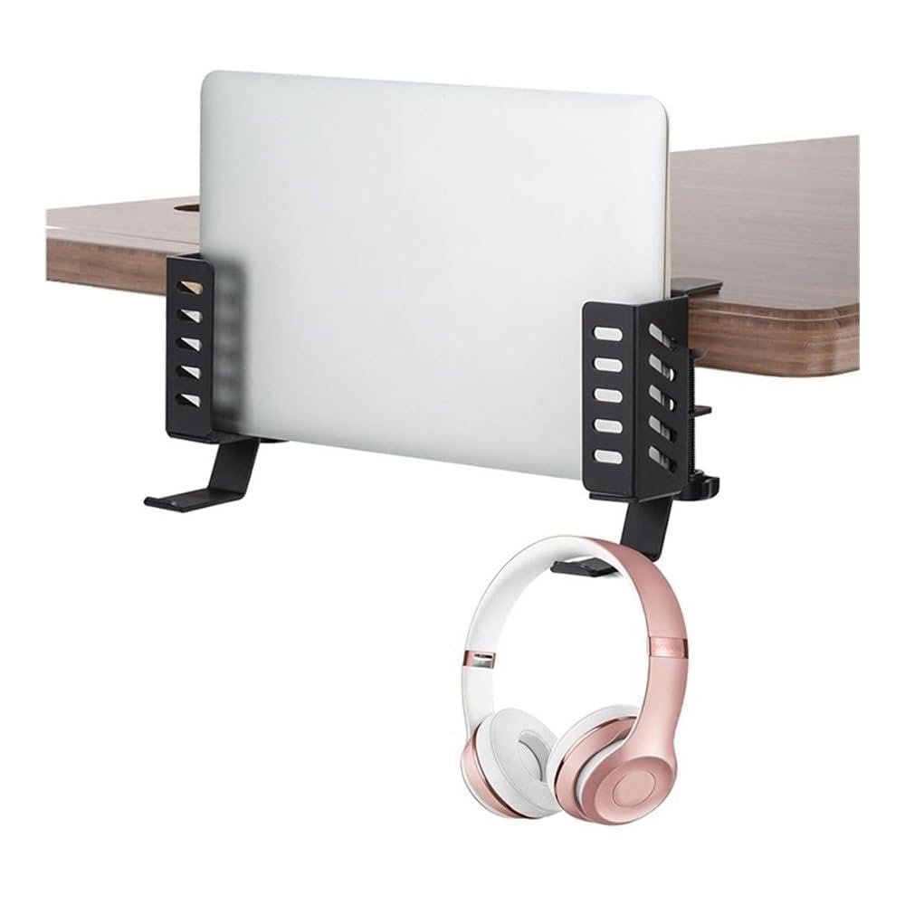 Soporte Vertical for portátil de Escritorio, de Metal, sin taladros, con Ganchos(Negro)