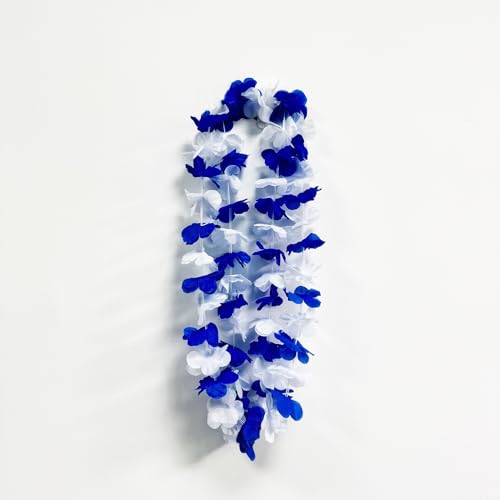 Premium Leis for Luau Party, 41.5inches 24Pack Hawaiian Leis for Graduation Bulk Single Color, Birthday Beach Party Favors Blue Red Flower Accessories Ceremonies Women Men (24Pack Blue & White Leis)