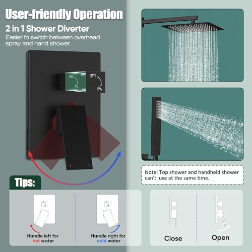 Image of Gabrylly Shower System, Black Shower Faucet Set with 10 inch Rain Shower head and Handle Set, All Metal Shower Heads with Handheld Spray Combo, Wall Mounted Shower Fixtures with Shower Valve, Matte Black