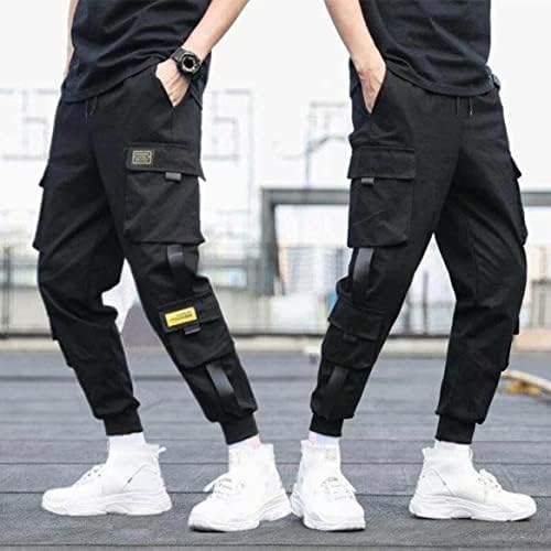 Cargo Pants Casual Jogger Men Pants Hiphop Punk Trousers Black (M) Home Supplies
