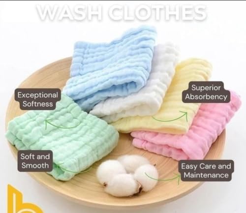 Image of Little Boo Muslin Cotton Face Towels for New Born Baby Extra Soft Hankies Reusable Napkins for Infants Toddlers Baby Care Soft & Absorbent - Pack of 5 (Multicolour)