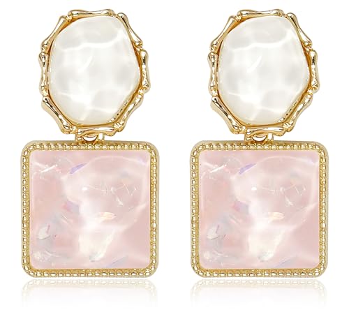 Wovanoo Asymmetrical Earrings for Women Boho Resin Dangle Earrings Acrylic Water Ripple Earring Bling Pink