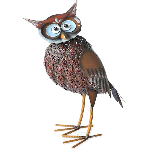 Uzman Gartendeko für draußen wetterfest Dekorative Garten Eulen Figuren Vintage Metallic Design Gartendeko für Außenbereich Teichdeko Gartenteich Deko Gartenfigur (Garteneule 45x25 cm)