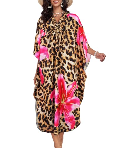 Image of Kaftan Dresses for Women V Neck Caftans Batwing Sleeve Beach Cover Ups | JILUVIN Plus Size Long Floral Print Dress, Loose Fit Maxi Casual Moomoo, Lounge House Mumu Nightgown Summer Vocation 2026