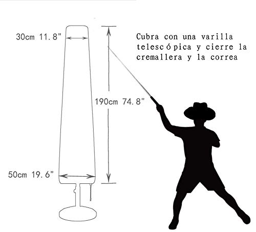 Voarge Parasol beschermhoes, 190 x 30 x 50 cm, PVC-coating met ritssluiting, outdoor afdekking voor parasol, paraplu… - Afbeelding 3