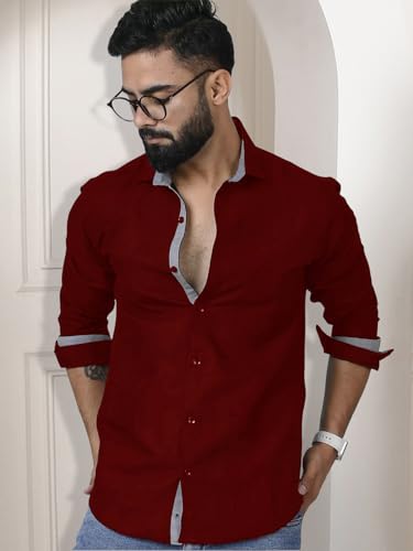 Image of Pinkmint Shirt for Men Cotton Spread Collar Button Down Long Sleeve Shirt Home, Regular, Home (Pack of 1) Purple