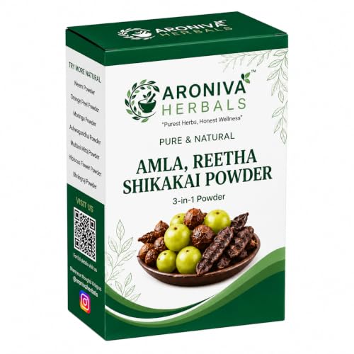Image of Aroniva Herbals 100% Organic Amla Reetha Shikakai 3-in-1 Hair Wash Powder (200g) | Natural Herbal Shampoo Alternative for Hair Fall Control, Anti-Dandruff & Scalp Care