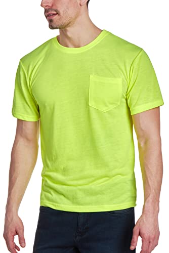 Bass Creek Outfitters Men's High Visibility T-Shirt - 4 Pack Heavy Duty Pocket Tee, Size X-Large, High Vis Yellow-Orange #TOP2