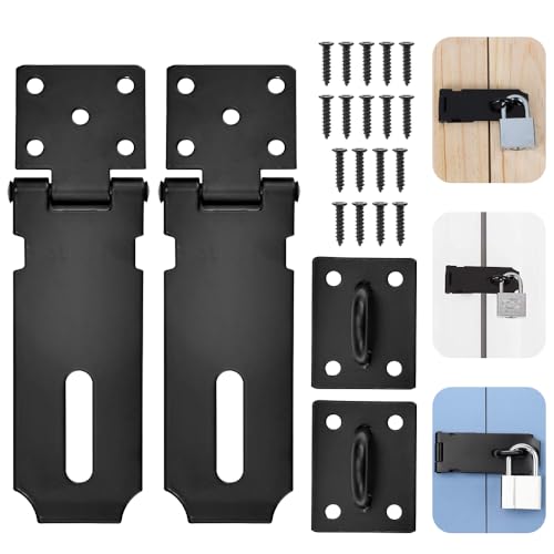 GOLRISEN Aldaba para Candado, 2 Cerrojos Negros para Candado de 4 Pulgadas con Tornillos Pestillo de Puerta para Candado de Acero Inoxidable Pasador para Candado para Puerta Armario Ventana Caja