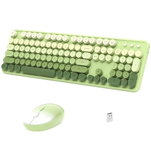 Links9+ Colorful Wireless Keyboard and Mouse, Full Size Gradient Keyboard with Optical Mouse, 2.4GHz for Windows, Mac, Laptop, PC, Desktop (Green Gradient)