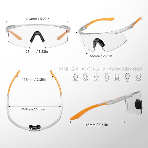 SCVCN Photochromic Cycling Glasses, UV400 Protection, TR90 Frame, Men Women Clear Sports Sunglasses for Cycling, Running, Baseball, mtb, Driving, mountain bike and other outdoor sports 07 — view 6