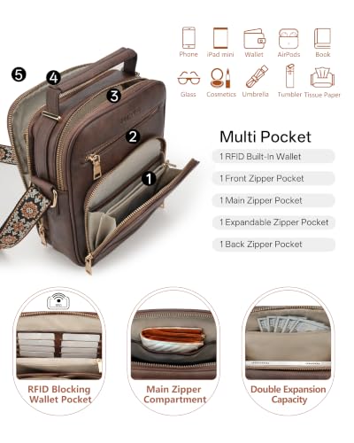 Image of Large Crossbody Bags for Women,Boho Strap Vegan Leather Purse | Built-in Wallet RFID Womens Crossbody Purse,Structured, Multi Pockets, Versatile Shoulder Bag for Travel,commuting,daily