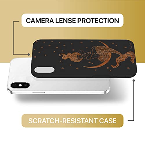 Caseyard Wood Phone Case For Iphone Xs Max Laser Engraved Mermaid On The Moon Design Black Wood Compatible Iphone Case Protective Shockproof Slim Fit Cell Phone Cover For Men & Women #TOP5
