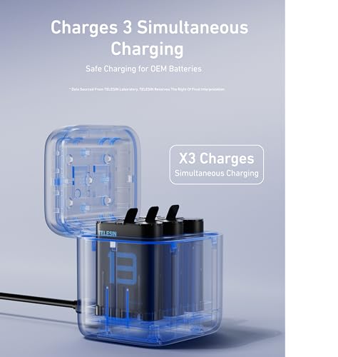 TELESIN Battery Charger Kit for GoPro Hero 13 Black – 2-Pack & Triple Charging Case with Type-C Cord, Fast Charging, High Capacity - Image 7