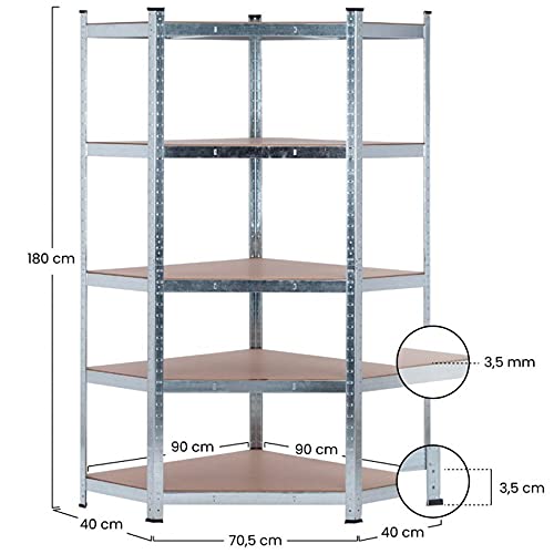 Miniatura 2 de Nyana Home Estantería Esquinera Metálica Galvanizada 875 Kg 5 Baldas Medidas 180 X 90 X 150 Cm Esquinera O Pack Completo Estanteria Esquinera