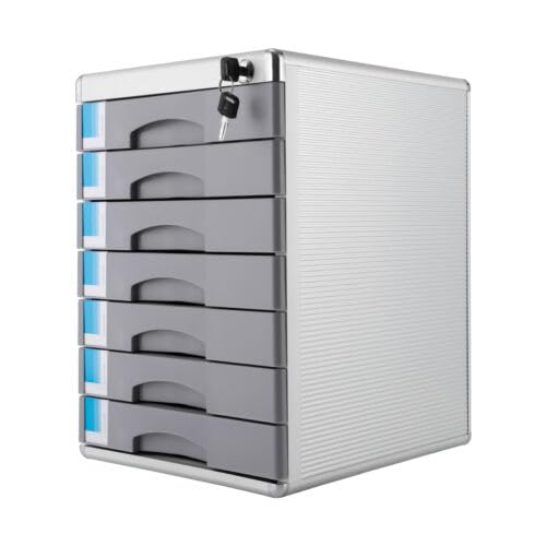 Caja de almacenamiento de metal con 7 compartimentos, A4, caja de almacenamiento premium con campos de rotulación y 2 llaves, caja de documentos, caja organizadora, 30 x 36 x 40,5 cm
