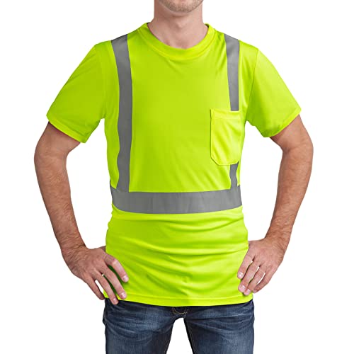 DPSAFETY High Visibility Shirts Quick Dry Safety T Shirts with Reflective Strips and Pocket Short Sleeve Mesh Hi Vis Construction Work Class 2 Shirt for Men/Women Lime,Medium by DPSAFETY - Used condition - Image 6