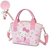 ratote Pink Mini Crossbody Purse with Pom Pom Fuzzy Keychain, Cute Soft PU Leather Small Shoulder Messenger Bag for Women