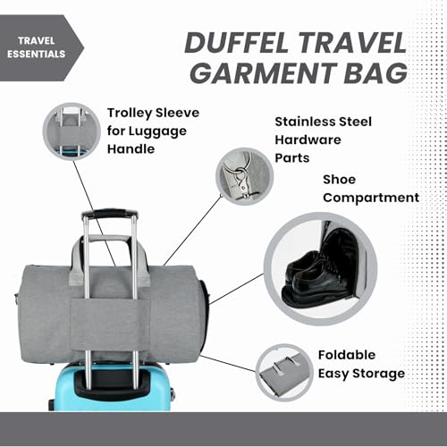 Carry On Travel Duffels, Convertible Garment Suit Bag with Side Shoe Compartment for Men & Women (Grey)2