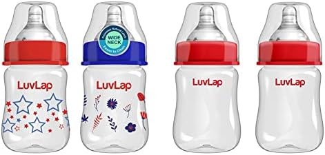 Luvlap Anti-Colic Wide Neck Natura Flo Baby Polypropylene Feeding Bottle, 150Ml (Pack of 2) Stars, Bpa Free & Anti-Colic Wide Neck Natura Flo Baby Feeding Bottle, 150Ml (Pack of 2)