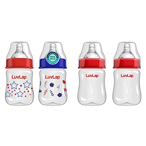 Luvlap Anti-Colic Wide Neck Natura Flo Baby Polypropylene Feeding Bottle, 150Ml (Pack of 2) Stars, Bpa Free & Anti-Colic Wide Neck Natura Flo Baby Feeding Bottle, 150Ml (Pack of 2)