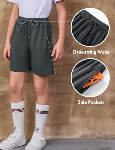 Flygo 2 Pack Boys Athletic Shorts Mesh Kids Elastic Waist Breathable Basketball Gym Shorts with Pockets3