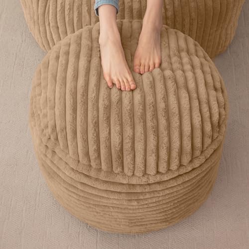 HIGOGOGO Round Stuffed Pouf Ottoman, Corduroy Poufs with High-Density Foam