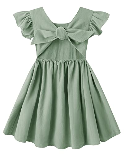 Image of lymanchi Toddler Girls Linen Dress Ruffle Sleeveless Tie Back Halter Kid Baby Casual Dresses