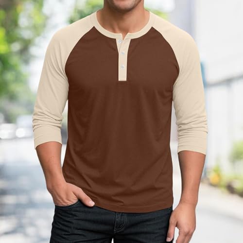 Men's Slim Fit Long Sleeve Henley T-Shirt Raglan Sleeve Color Block Baseball Button Down Athletic Gym Top2